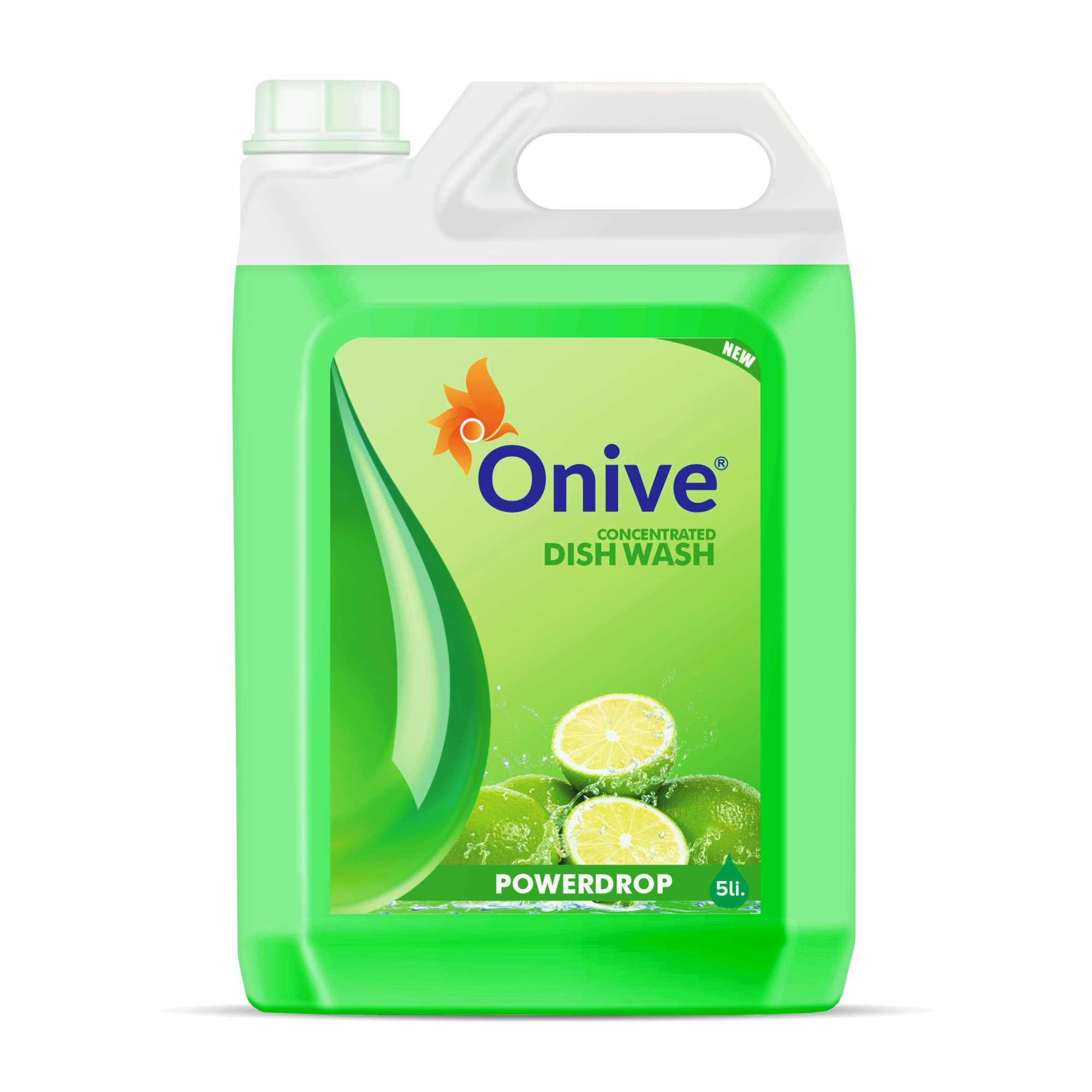 Onive PowerDrop Dish Wash Liquid Gel 5L Refill Pack - Lime Scented, Residue-Free Concentrated Dishwashing Detergent for All Utensils | Ideal for Kitchen Cleaning, Dishwasher Use & Heavy-Duty Pots & Pans