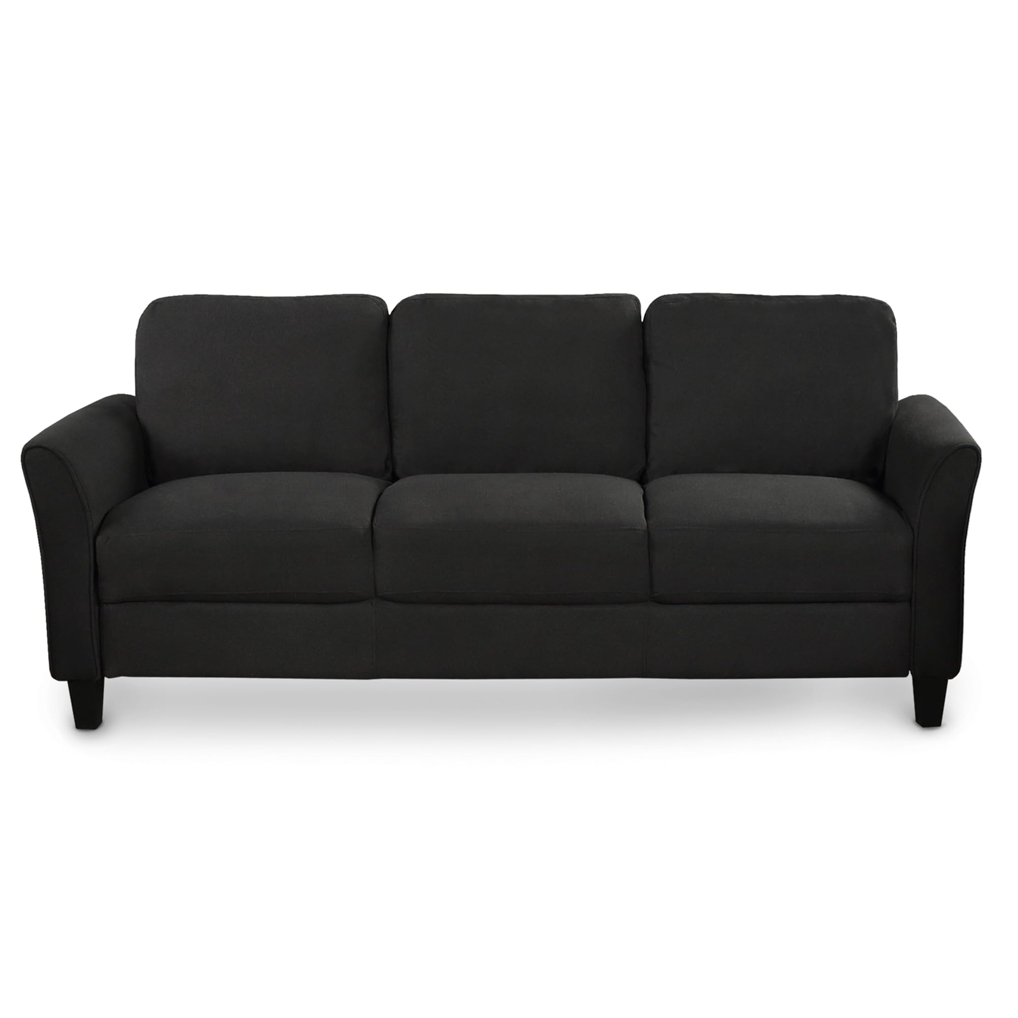 P PURLOVE Modern Upholstered Linen Fabric Living Room Sofa Set - Single Chair & 3-Seater Couch in Black | Comfortable Lounge Furniture for Living Room, Apartment, and Office Spaces