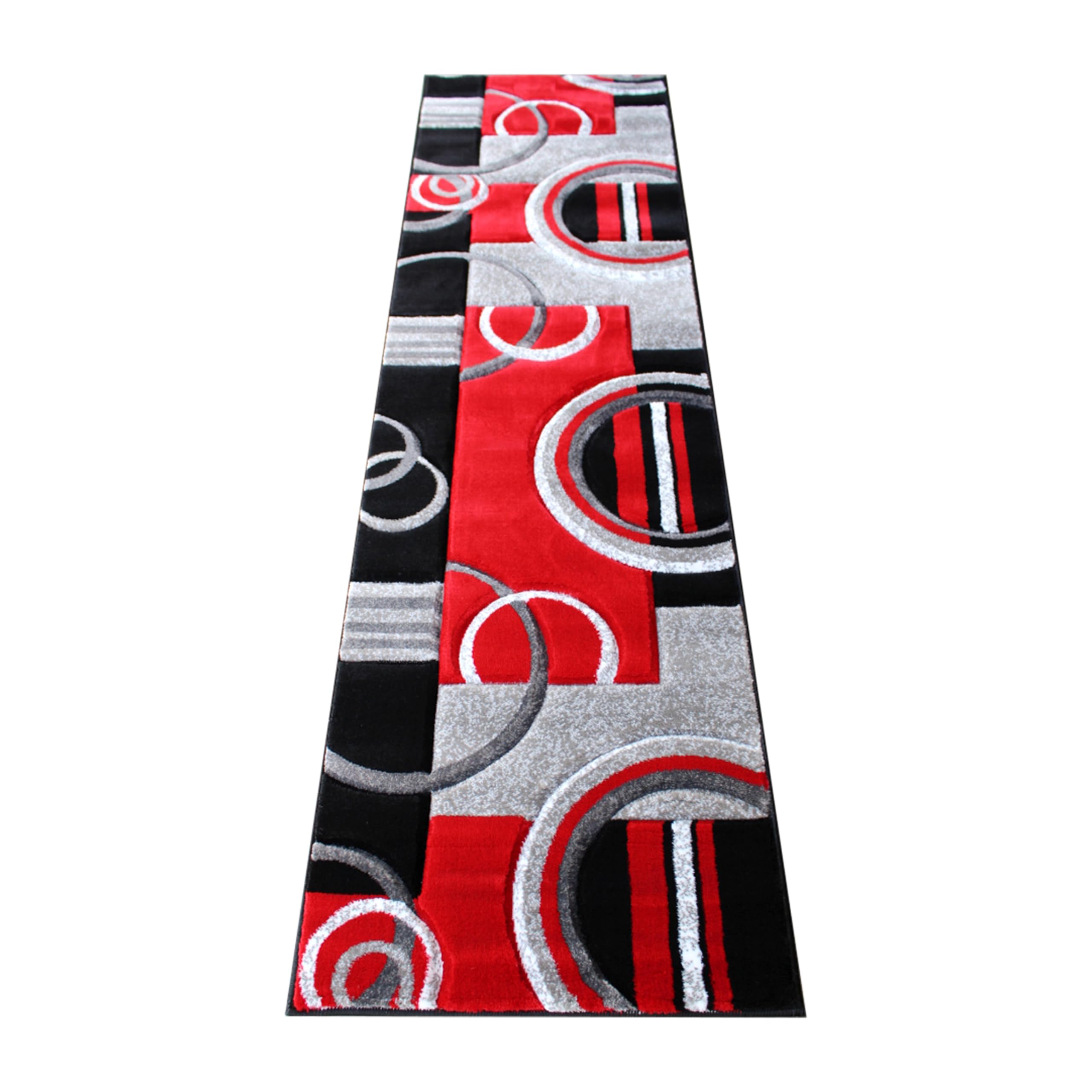 EMMA + OLIVER Modern Geometric Red Accent Rug 2x7 ft - 3D Sculpted Design with Jute Backing - Stain & Moisture Resistant - Easy to Clean - Perfect for Living Room, Bedroom or Office Decor