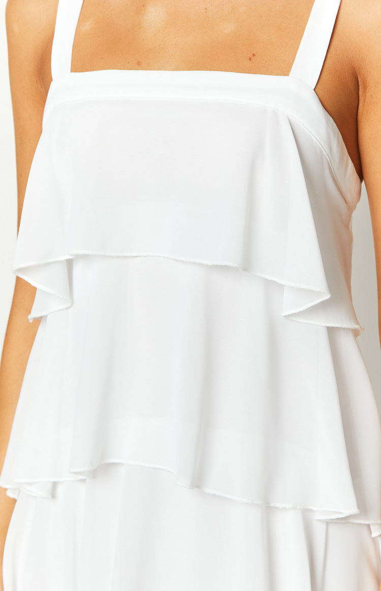 Brielle White Layered Frill Maxi Dress for Women - Elegant Summer Beach Wedding Party Dress | Perfect for Vacations, Date Nights & Special Occasions