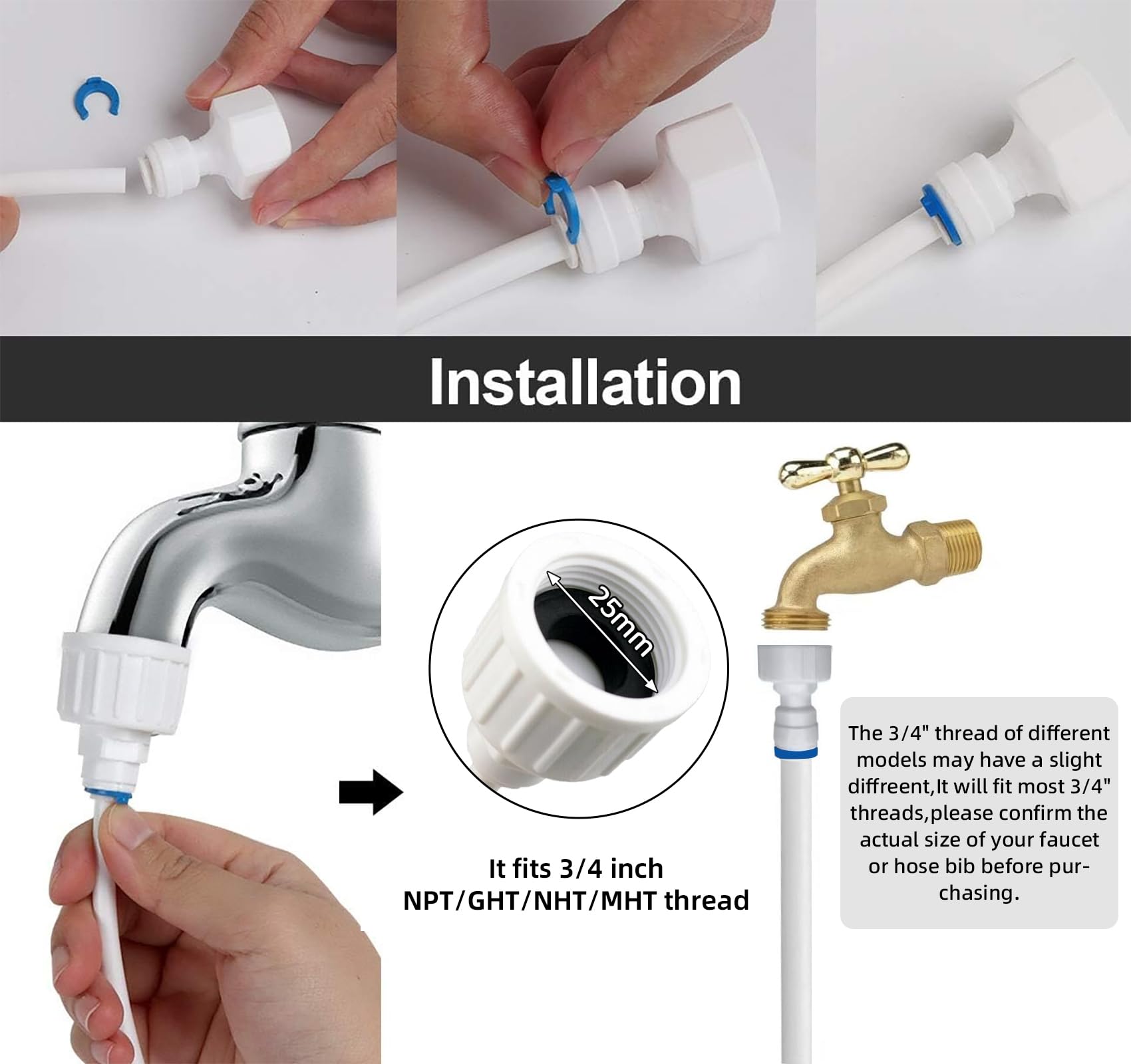 49.2Ft Refrigerator Water Line Kit with Ice Maker Connector - 1/4