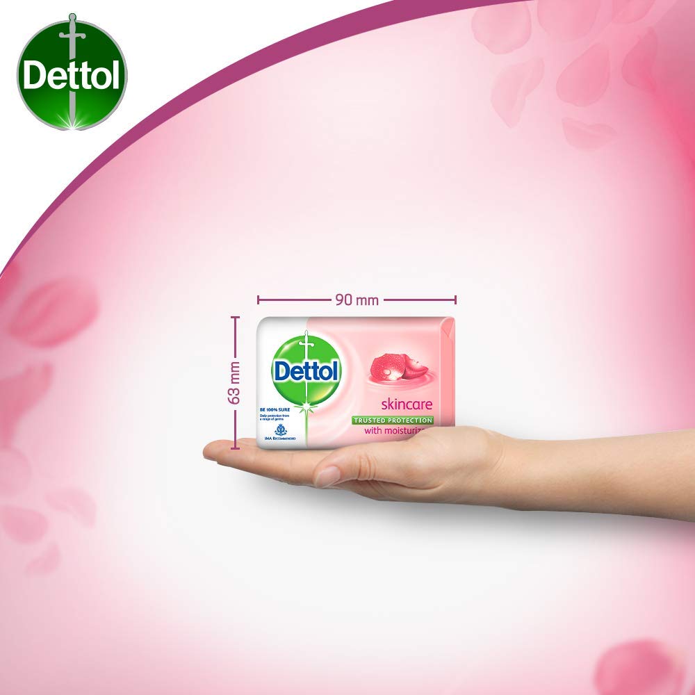 Dettol Antibacterial Skincare Soap Bar, 125g (4-Pack) - Gentle Cleansing for Sensitive Skin, Hand & Body Wash for Daily Hygiene & Germ Protection