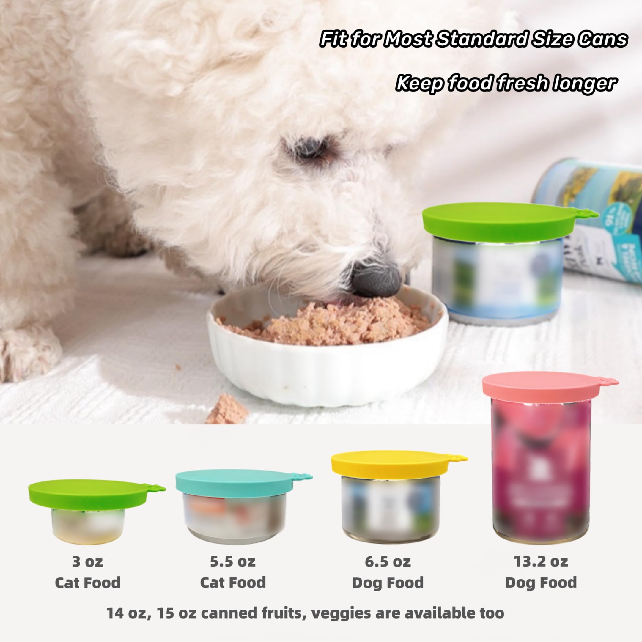 MoPawKT Silicone Dog Food Can Covers - 3 Sizes (2.6”/3”/3.4”) Fit 3-15oz Pet Food Cans, BPA Free Reusable Lids with Spoon - Perfect for Fresh Storage of Wet Cat & Dog Food at Home or Travel