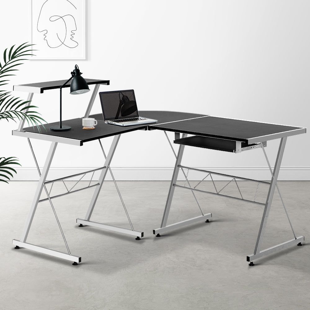 Black Metal Corner Pull-Out Table Desk - Space-Saving Home Office & Kitchen Workstation for Small Spaces