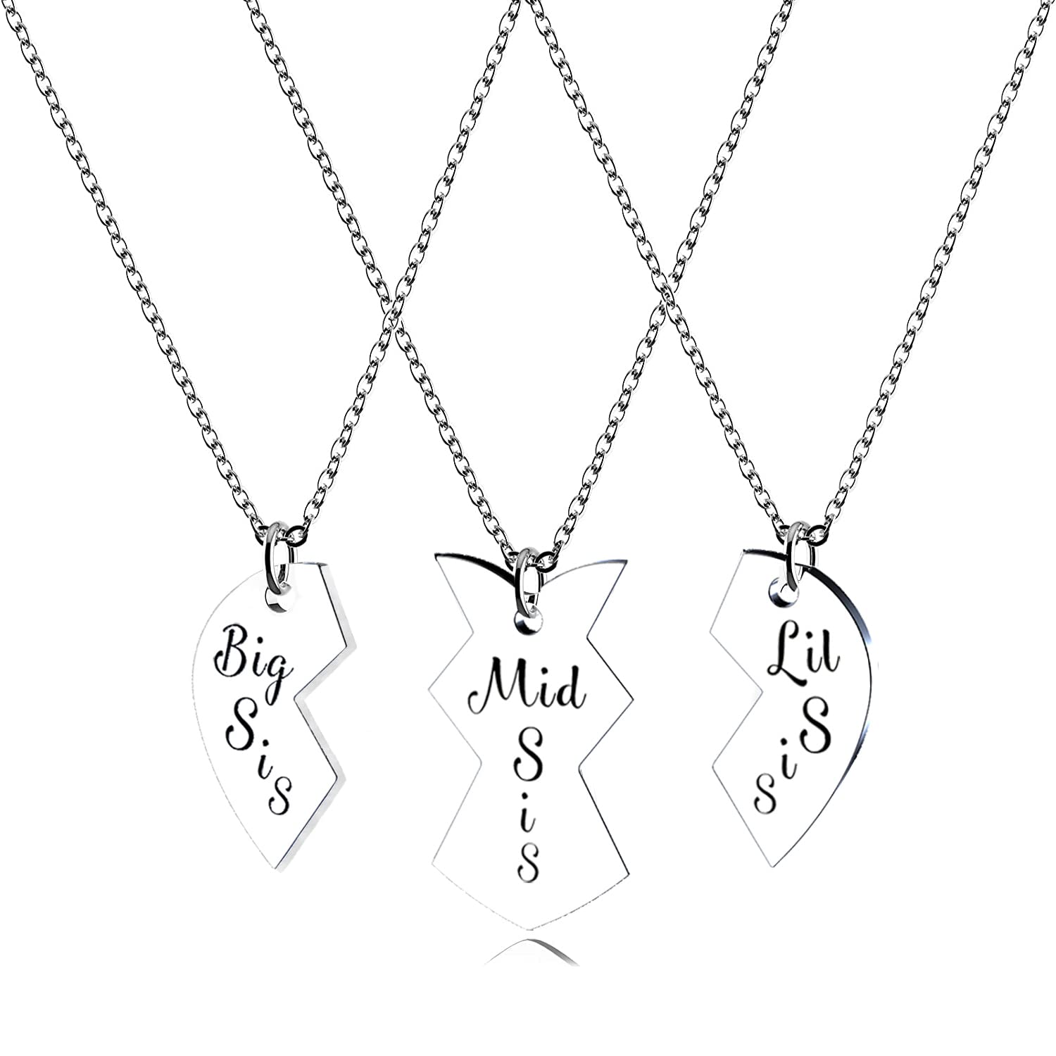 RedRain 3-Piece Women's Family Jewelry Set - Stainless Steel Mother Daughter Pendant Necklace for Mom, Big Sister, Middle Sister & Little Sister | Gift for Birthday, Anniversary & Family Reunion | Elegant Matching Jewelry for Special Occasions