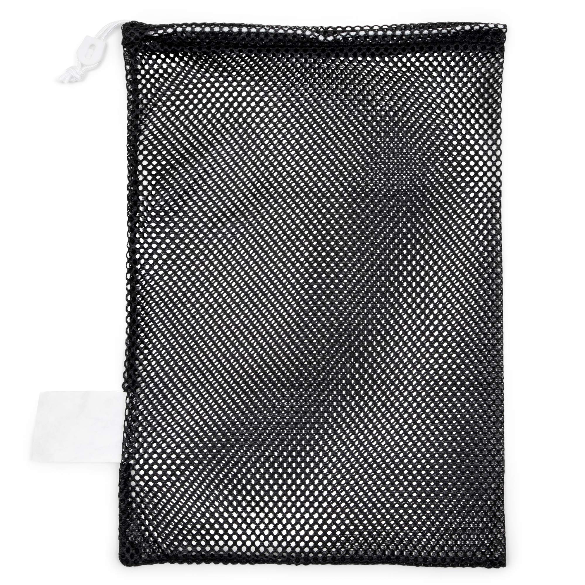 Champion Sports Mesh Equipment Bag - 12x18 Inches Black Nylon Drawstring Bag with Lock & ID Tag for Basketball, Soccer, Beach Gear & Laundry | Perfect for Gym, Travel & Sports Practice