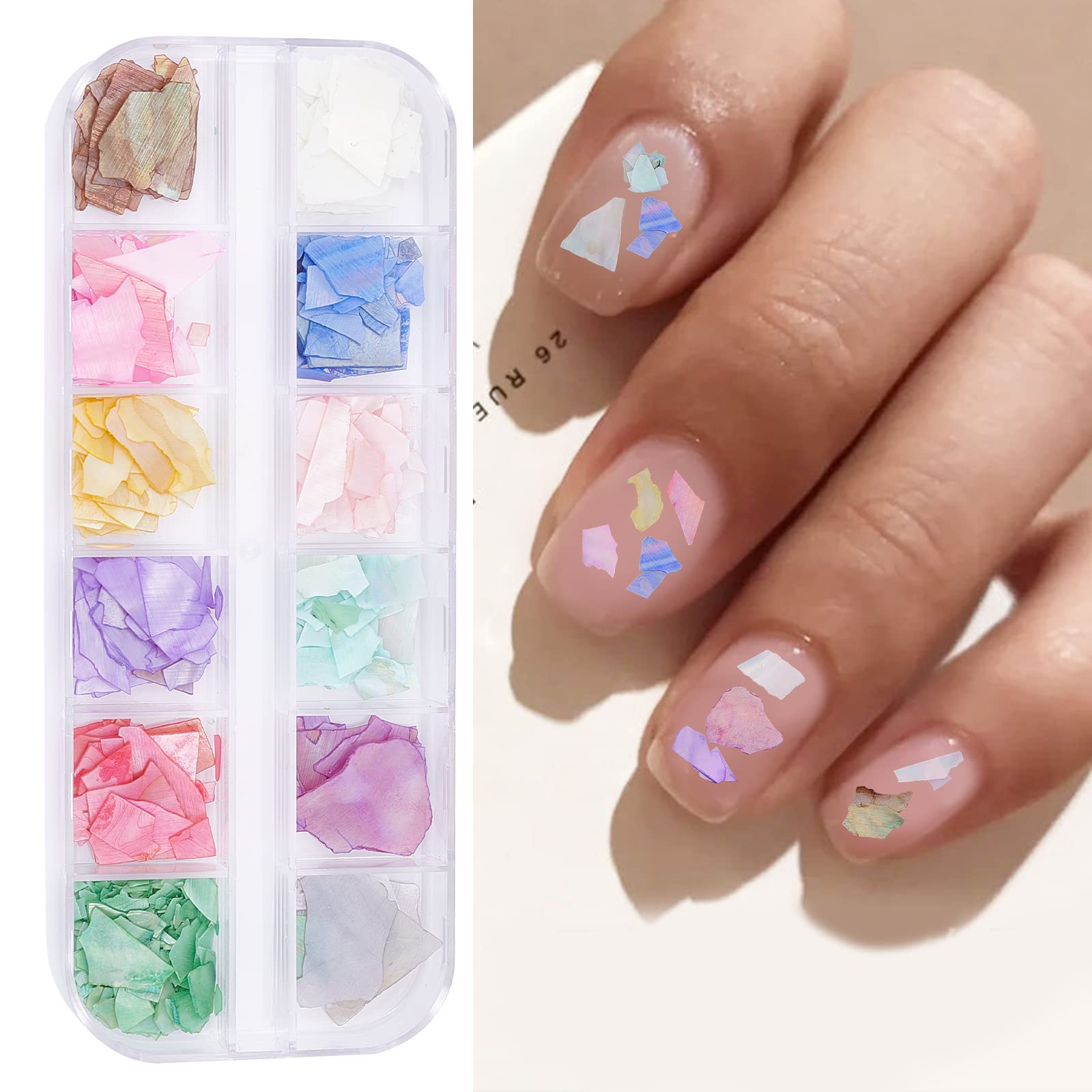 Vibrant 3D Abalone Shell Nail Slices - Multicolor Irregular Seashell Flakes for Nail Art & DIY Crafts | Perfect for Salon, Home Manicures & Nail Design Projects