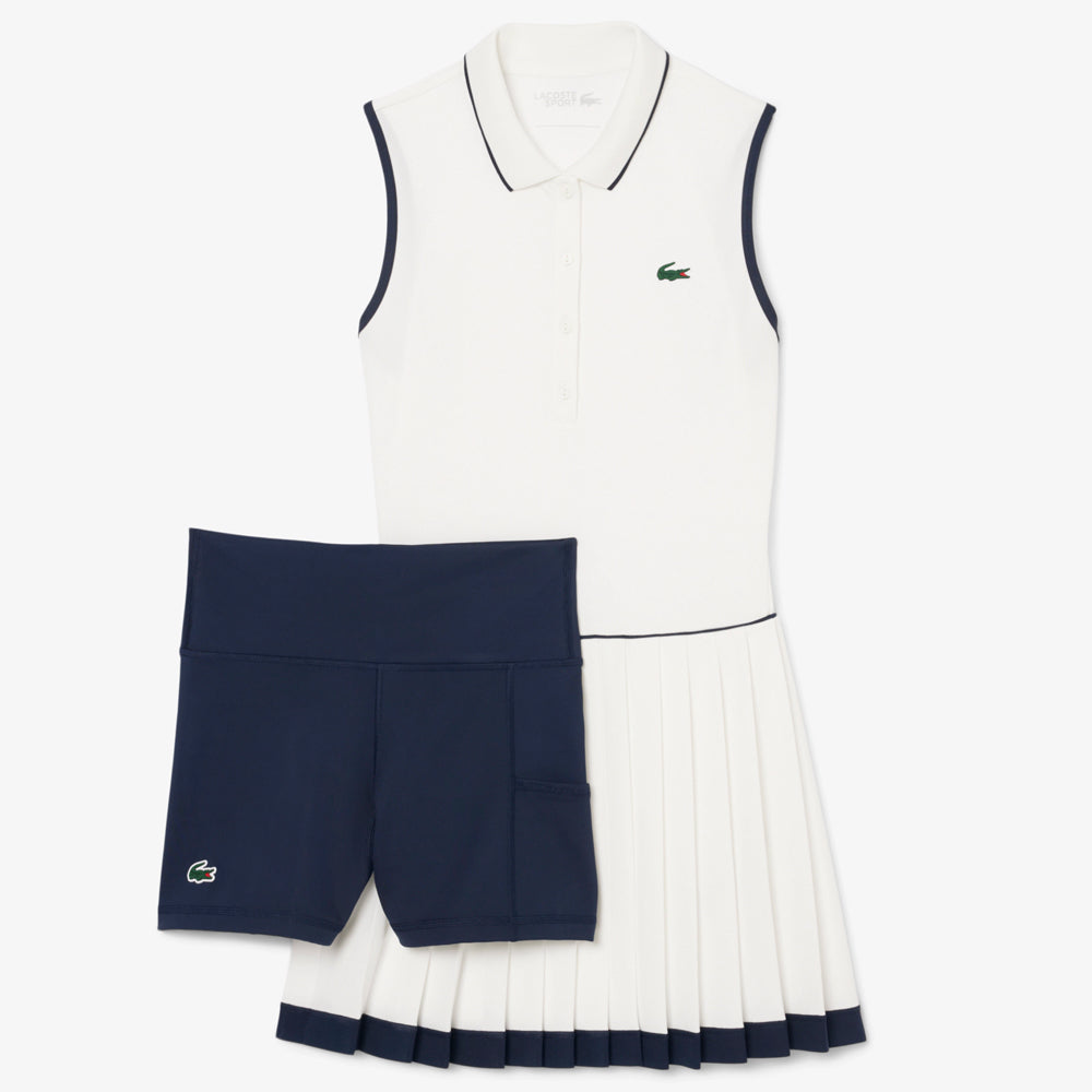 Lacoste Women's Heritage Ultra Dry Tennis Dress - White & Navy Blue | Moisture-Wicking Performance Dress for Tennis, Golf & Activewear
