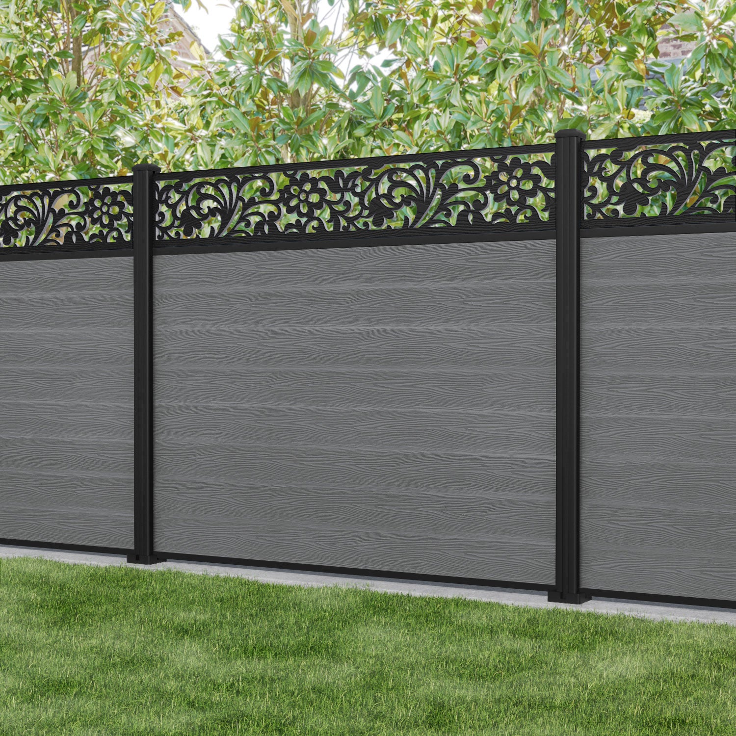 Classic Eden Fence Panel - Mid Grey Aluminum Fence with Durable Posts for Garden, Yard, and Outdoor Privacy Protection