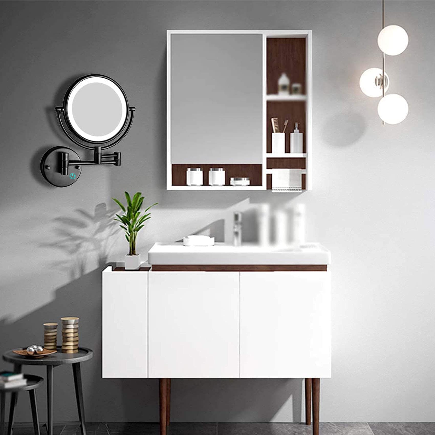 10X Magnification Wall Mounted Makeup Mirror - 8 Inch Double Sided Vanity Mirror with LED Lights, USB Rechargeable, Matte Black - Perfect for Makeup Application, Skincare Routine & Grooming - Ideal Gift for Women & Girls
