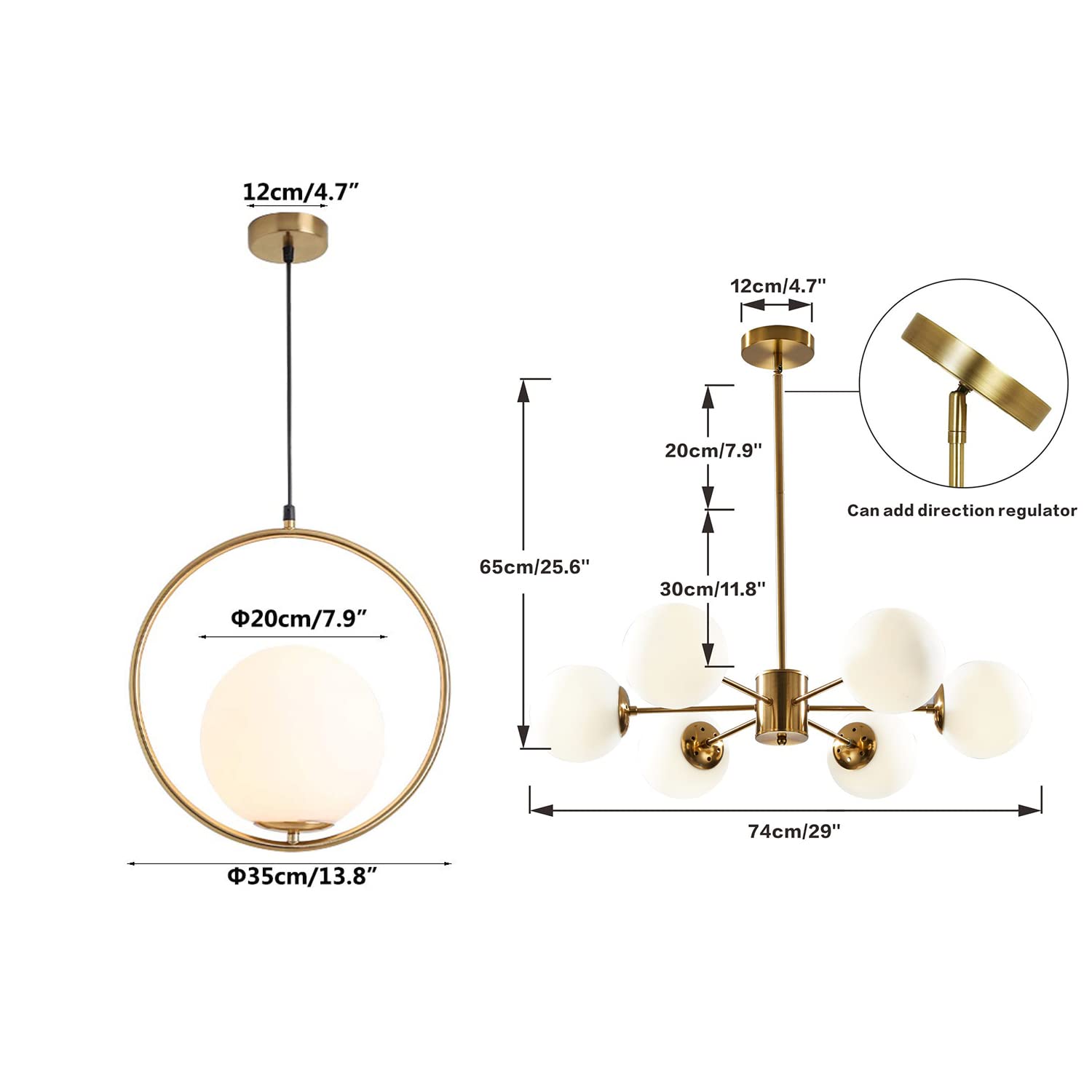 KCO Lighting 1-Light Globe Pendant & 6-Light Sputnik Chandelier Set - Modern Glass Globe Ceiling Light Fixture for Kitchen Island, Dining Room, Bedroom, Living Room - Perfect for Home & Restaurant Lighting Decor