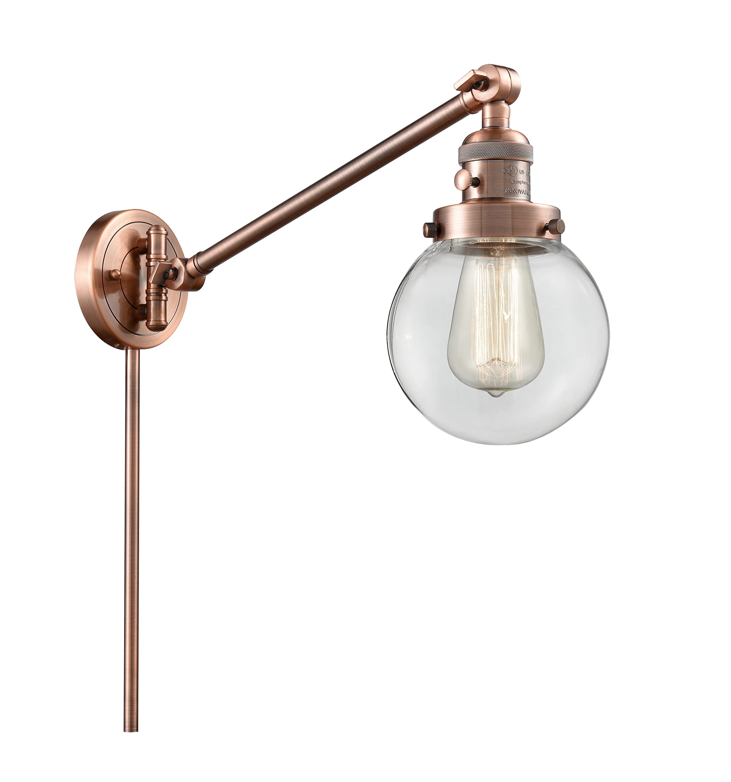 Vintage Dimmable LED Swing Arm Lamp - Antique Copper Finish, 1-Light, Adjustable Desk Light for Reading & Study, Energy Efficient Home Office Lighting