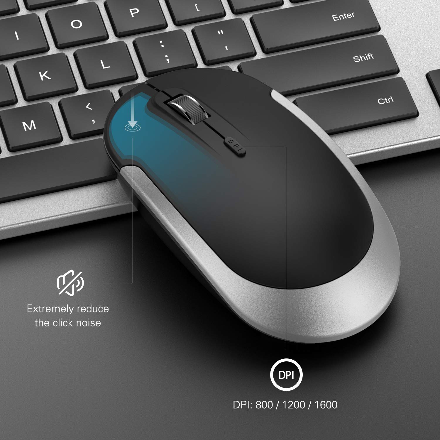Seenda Wireless Keyboard and Mouse Combo - Full Size Slim Wireless Keyboard with Mouse, On/Off Switch for Both (Black & Silver) - Perfect for Office, Home, Gaming & Remote Work
