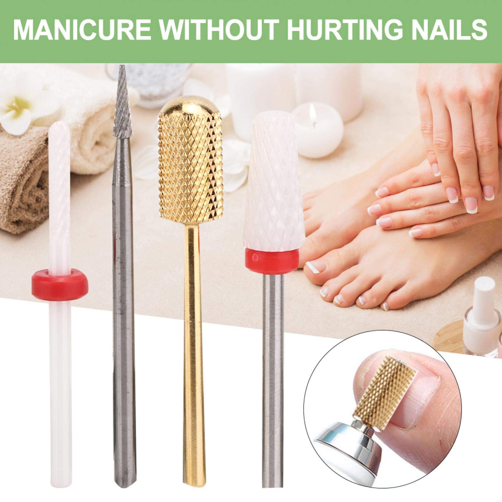 4PCS Professional Nail Drill Bits Set - 3/32 Inch Acrylic Nail File, Cuticle Drill & Fine Grit Efile Bits for Manicure, Pedicure & Salon Use - Perfect for Home Nail Care & Professional Nail Art (FD-8)