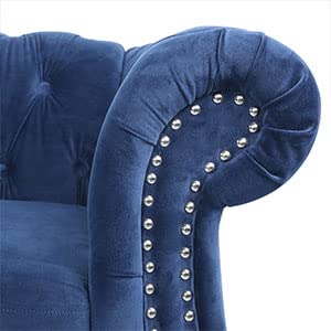 Modern Velvet Chesterfield Loveseat - Tufted 2-Seater Sofa with Scroll Arms & Nailhead Trim - Blue Velvet Couch for Living Room, Bedroom, Office & Apartment | Perfect for Small Spaces, Reading Nooks & Cozy Conversations