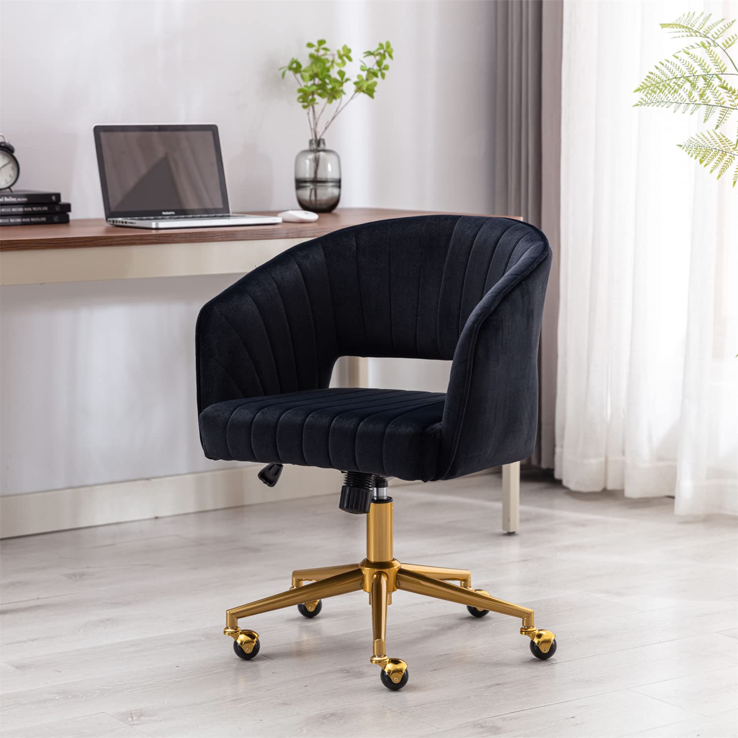 Swivel Home Office Chair - Height Adjustable Velvet Accent Armchair with Sturdy Metal Base for Living Room, Bedroom & Workspace - Ergonomic Comfort for Working, Reading & Relaxing