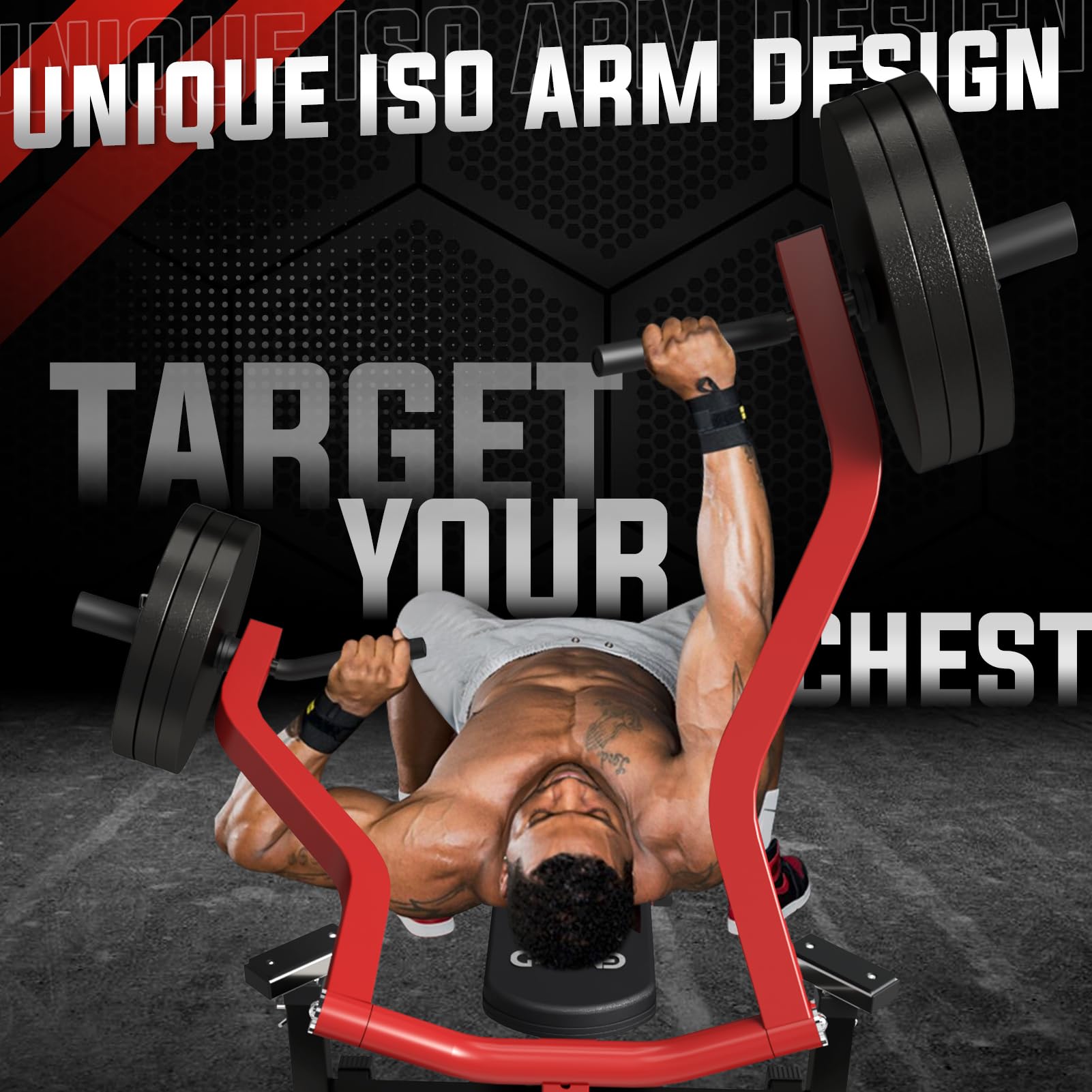 GMWD 1050LBS Chest Press Machine with Independent Converging Arms - Adjustable Flat/Incline Bench for Chest, Shoulder & Ab Workouts - Home Gym Equipment V1 - Perfect for Strength Training & Muscle Building at Home