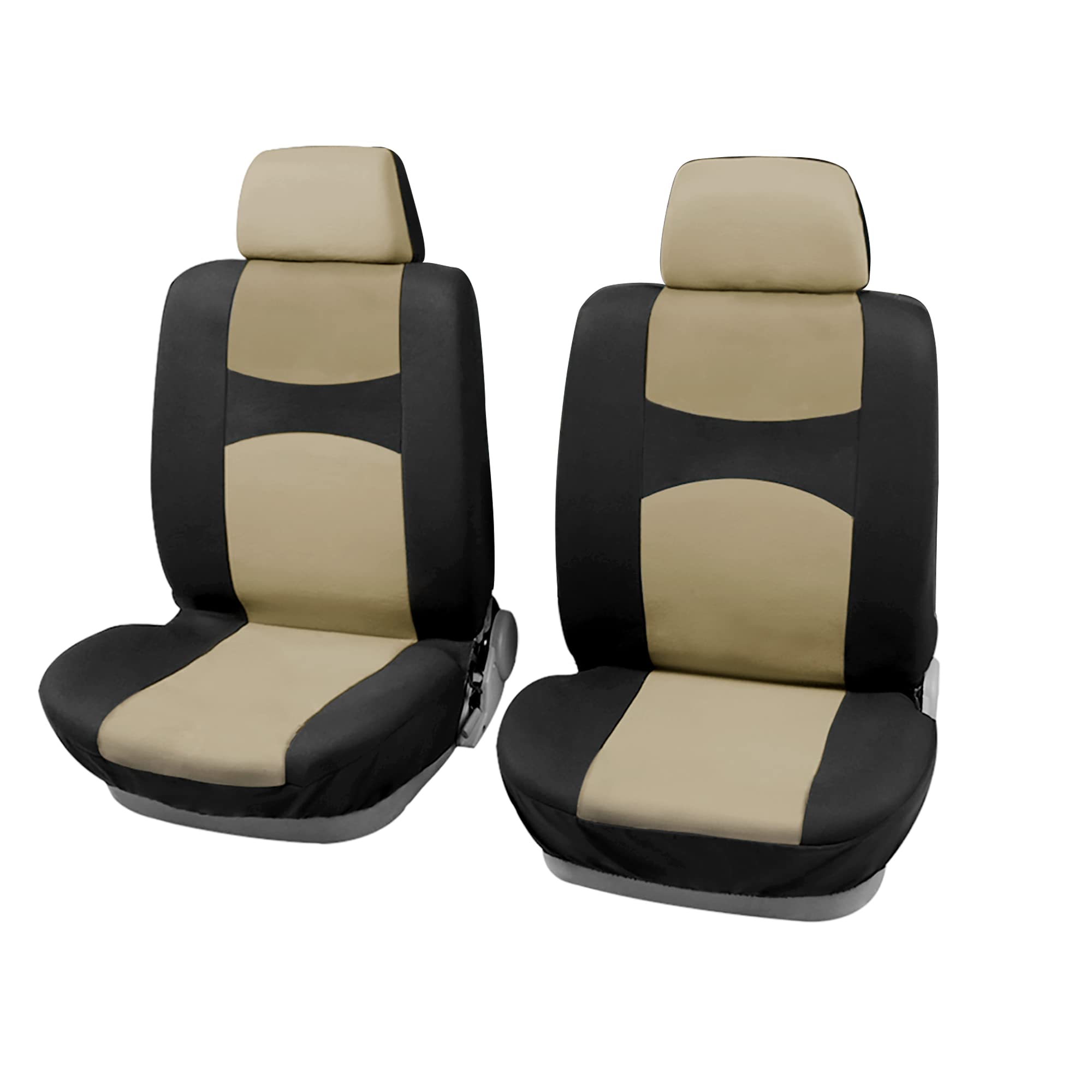 Universal Front Car Seat Cover Kit - Flat Cloth Fabric Seat Protector Pad for Most Cars, Trucks & SUVs (Black/Beige) | Comfortable & Durable Protection for Daily Commute, Road Trips & Family Travel