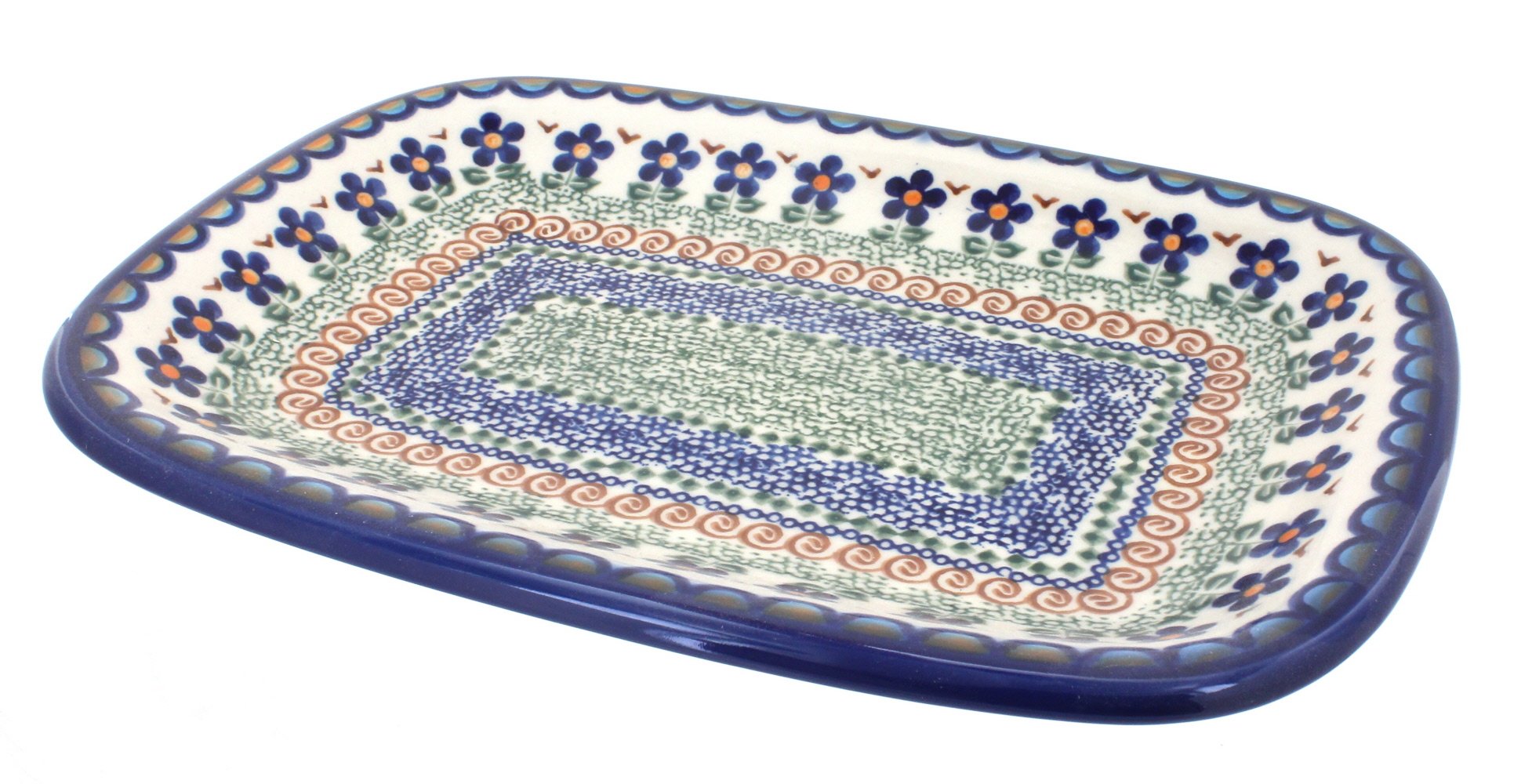 Blue Rose Polish Pottery Aztec Flower Medium Rectangular Serving Platter - Handcrafted Ceramic Tray for Entertaining, Dining & Home Decor | Perfect for Parties, Weddings & Holiday Gatherings