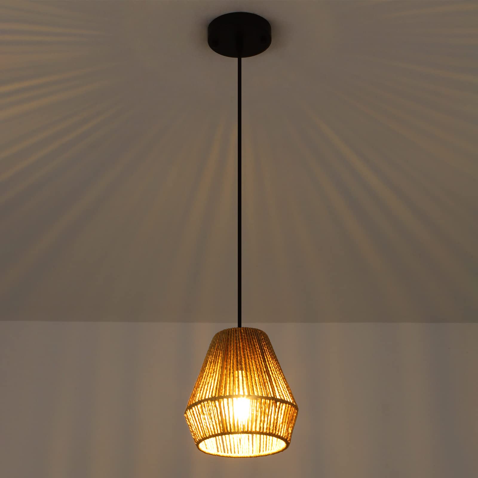 3 Pack Woven Rattan Pendant Lights - 7