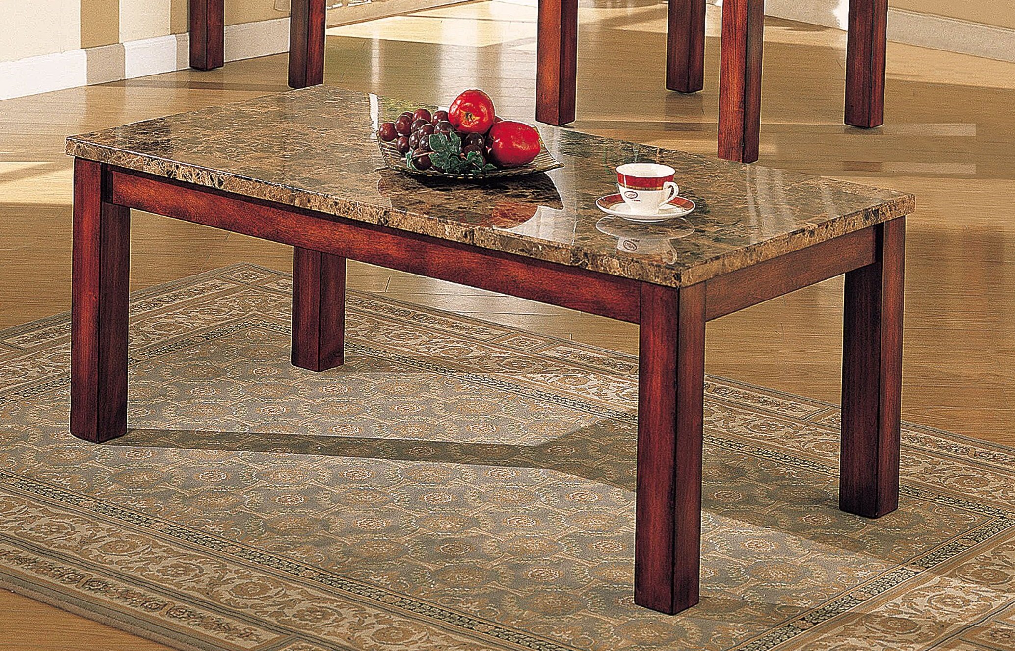 Major-Q Transitional Brown Marble Top Coffee Table with Cherry Finish - Modern Living Room Furniture for Home Decor, Perfect for Family Gatherings & Relaxing with Guests