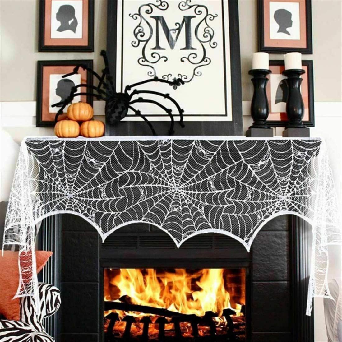 Spooky Halloween Tablecloth - Black Spider Web Design for Party Decor, Fireplace Mantle Cover, Scary Movie Night | Perfect for Halloween Decorations, Themed Parties & Home Haunting