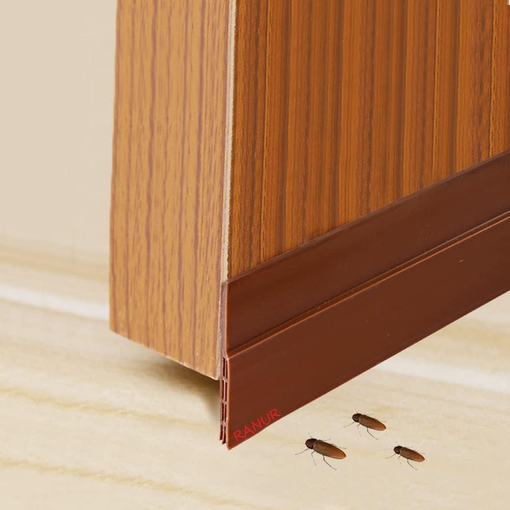 RANUR Silicone Self-Adhesive Door Bottom Seal Strip - 1 Meter Brown Weatherproof Door Sweep for Dust, Insect & Noise Protection - Perfect for Home, Office & Apartment Doors to Block Drafts & Improve Energy Efficiency