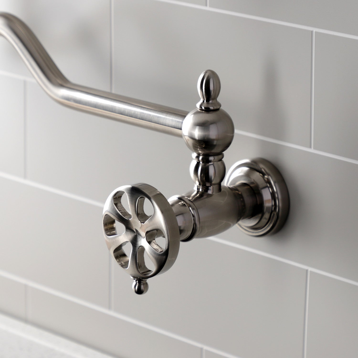 Belknap KS2108RX Brushed Nickel Two Handle Pot Filler Faucet - Ideal for Kitchen Sink, Stove & Cooking Area
