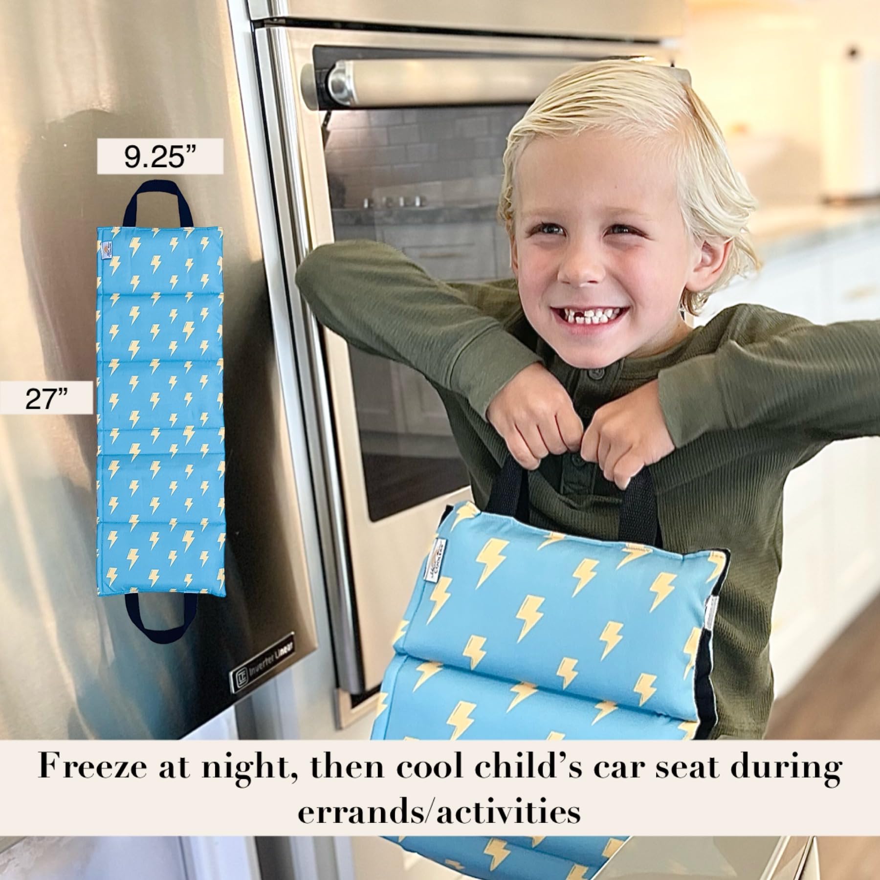 LITTLE BUM COOLERS Original Washable Car Seat Cooler with Insulated Ice Pack - Baby Cooling Cushion Mat for Hot Weather, Multifunctional Infant Car Seat Pad (Lightning) | Keep Baby Cool in Strollers, Car Seats & High Chairs