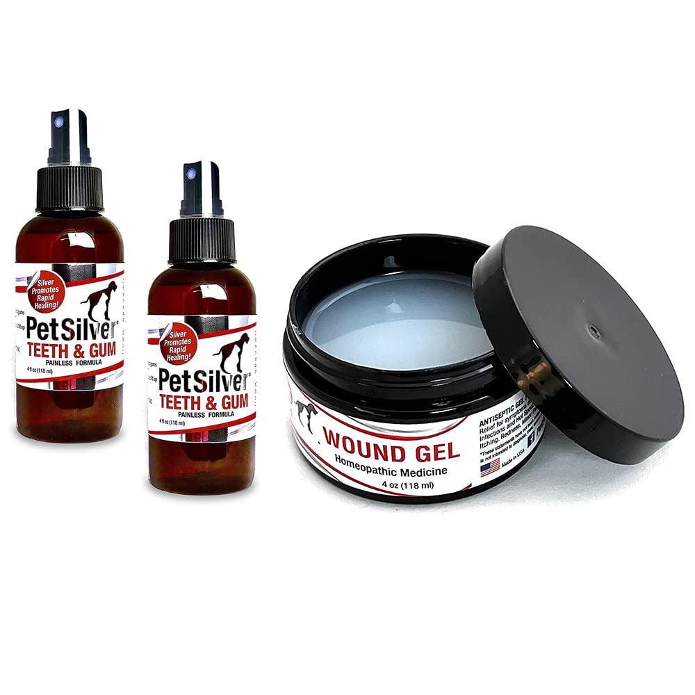 PetSilver Wound Care Bundle - AG21 Complex Gel & Teeth Gum Spray for Dogs & Cats with Chelated Silver (2-Pack) | First Aid for Cuts, Hot Spots & Dental Hygiene