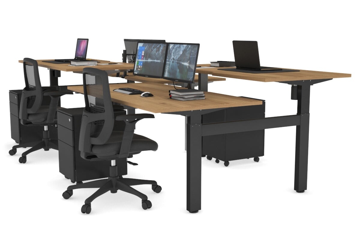 Adjustable 4-Person H Bench Workstation with Black Frame [1400L x 800W] - Perfect for Office, Coworking Spaces & Home Offices