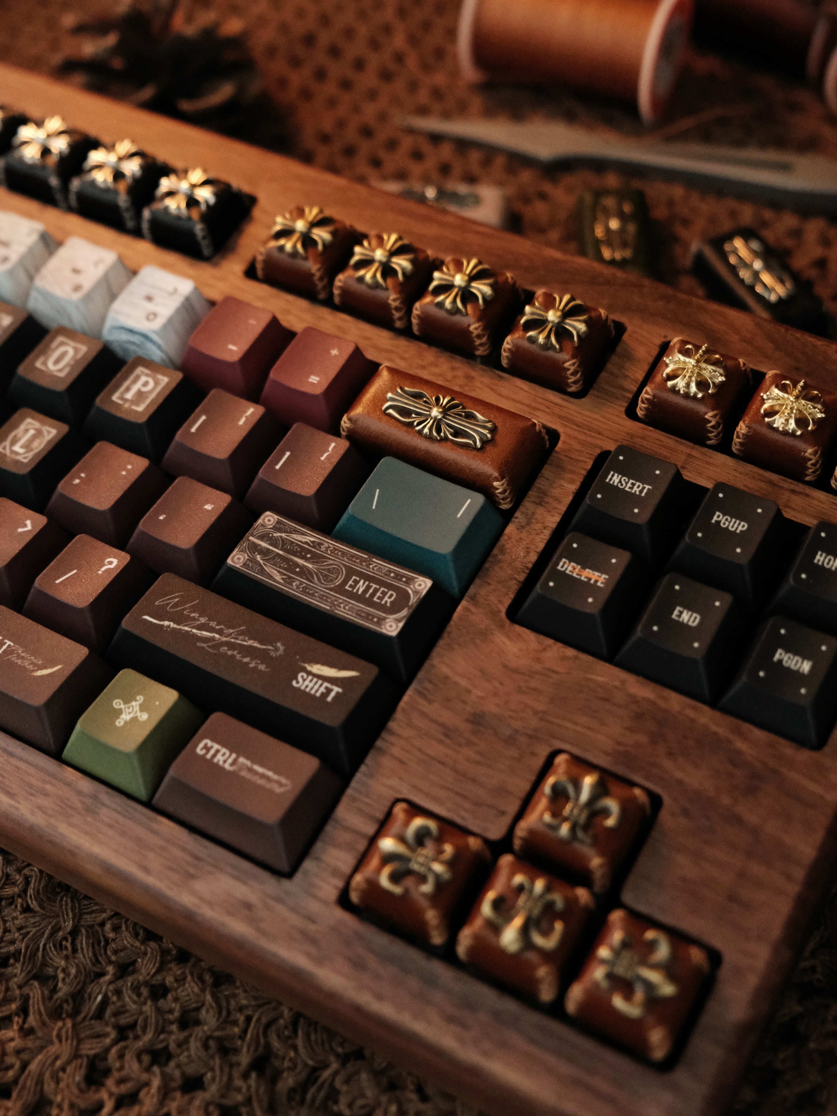 Vintage Chrome Hearts Style 2U Backspace Keycap - Handcrafted Leather & Resin Base Mechanical Keyboard Key for Cherry MX Switches (Perfect for Gaming, Typing & Custom Keyboard Decoration)