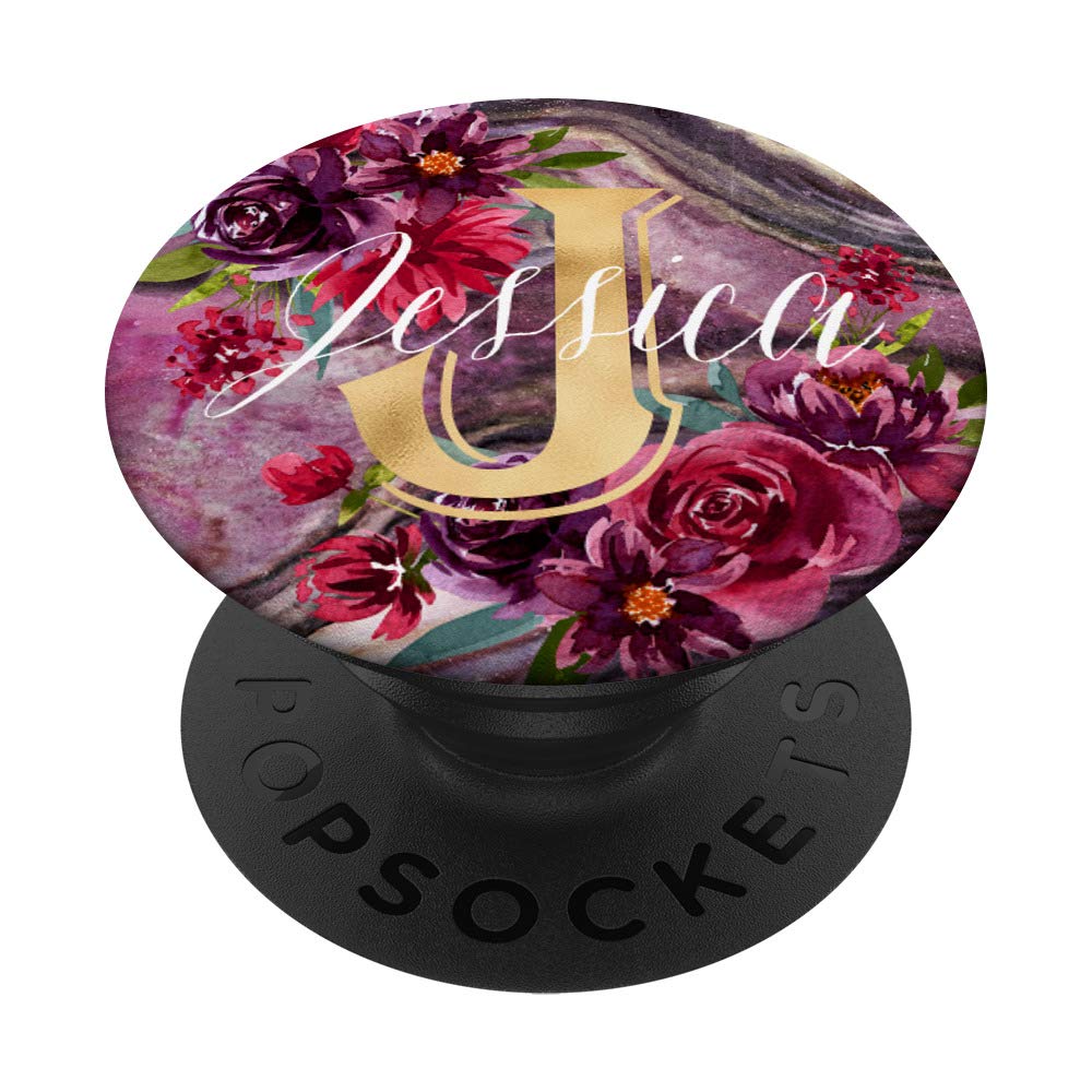 Jessica Initial J Monogram Rose Floral Purple Marble Phone Case - Personalized Cute Aesthetic Accessory for iPhone & Samsung Galaxy (Perfect Gift for Women, Girls, Teens)