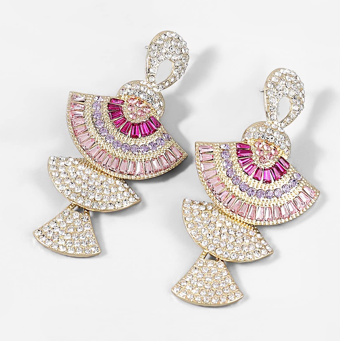 Bohemian Beaded Fan Earrings for Women - Sparkling Multi-Layer Geometric Drop Dangle Earrings in Zinc | Perfect for Boho Jewelry, Party, Wedding & Casual Wear