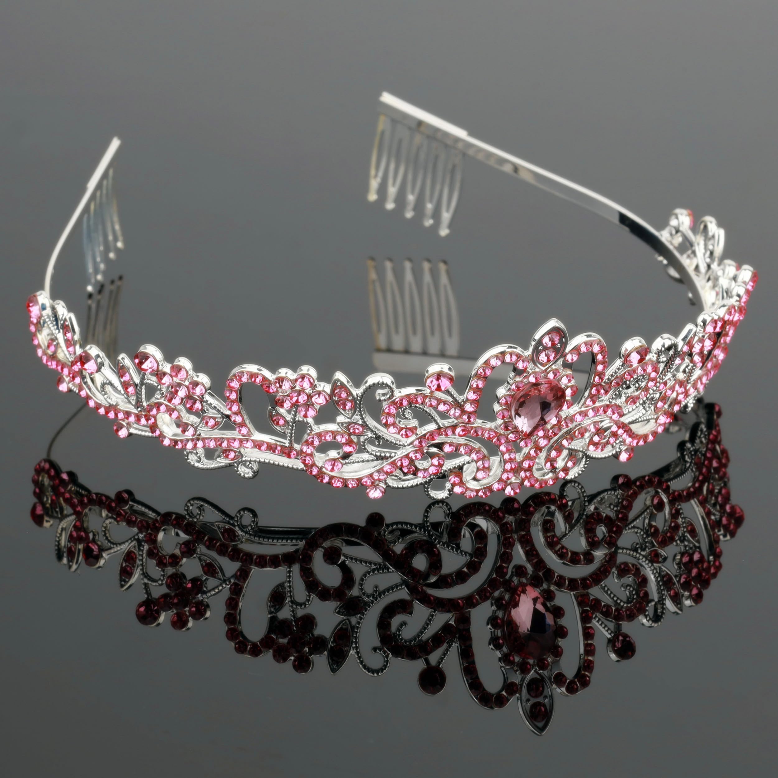 Sparkling Pink Crystal Tiara for Women & Girls - Elegant Princess Crown for Weddings, Birthdays, Prom, Pageants & Special Occasions | Perfect Bridal Headpiece & Mermaid-Themed Party Accessory