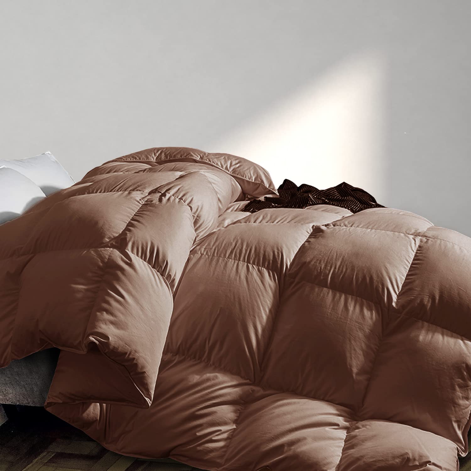 Premium All-Season Marshmallow Dream Feather Down Comforter - Queen Size 90x90 Inches, Soft Brown Duvet Insert with Corner Tabs | Ultra Fluffy & Breathable for Bedroom, Guest Room & Cozy Home Decor