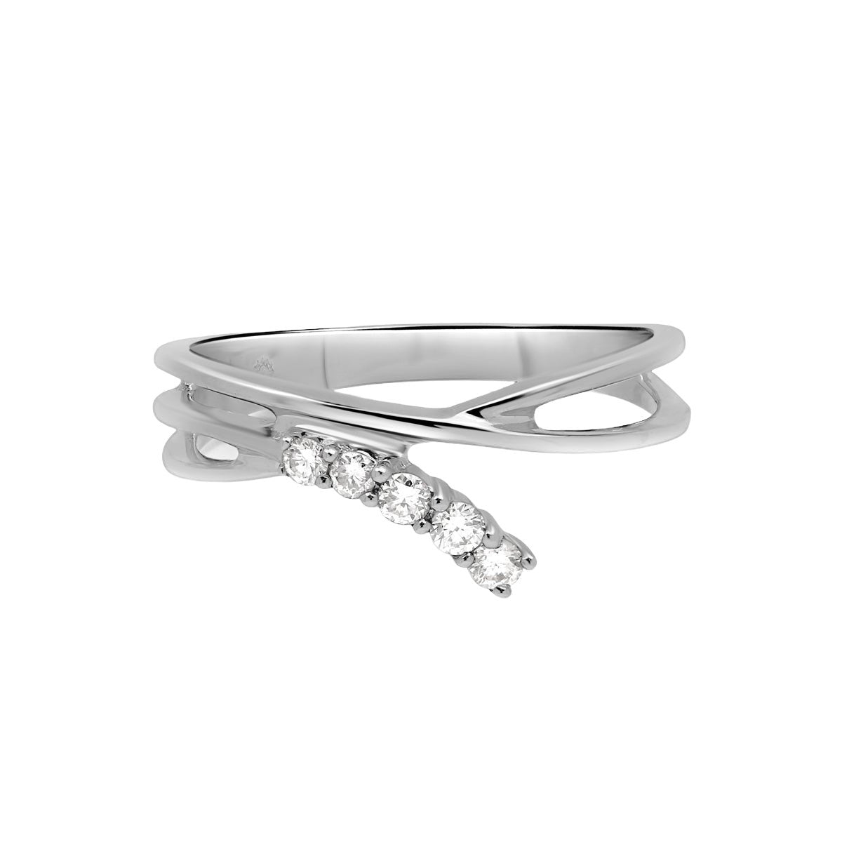 14K White Gold Interlocking Diamond Criss Cross Band Ring for Women - Elegant Stackable Wedding & Anniversary Jewelry Gift
