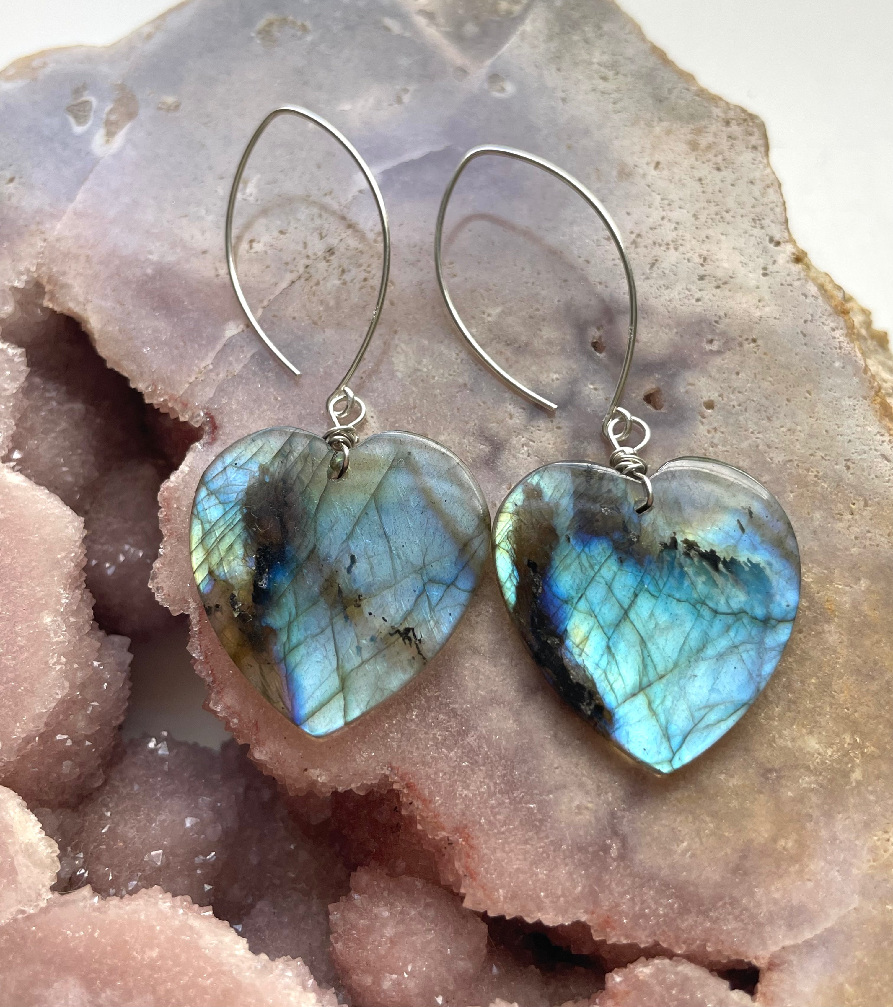 Large Sterling Silver Labradorite Dangle Drop Crystal Earrings for Women | Handmade Boho Chic Jewelry | Perfect for Parties, Weddings & Everyday Wear