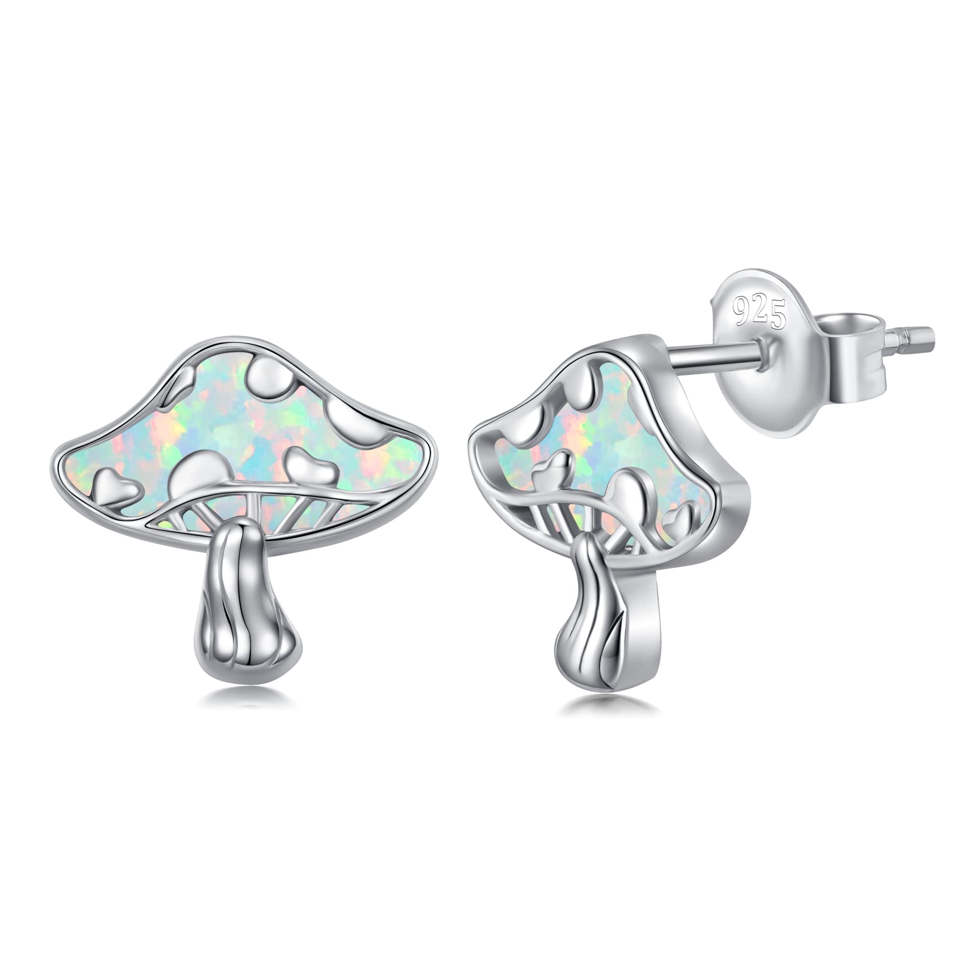 925 Sterling Silver Mushroom Earrings - White, Pink & Blue Opal Stud & Dangle Earrings for Women & Teens | Cute Jewelry Gift for Birthday, Festival & Everyday Wear