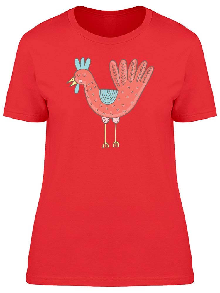 Stylish Red Ethnic Chicken Print T-Shirt for Women - Casual & Trendy Fashion Top for Everyday Wear, Outings & Street Style