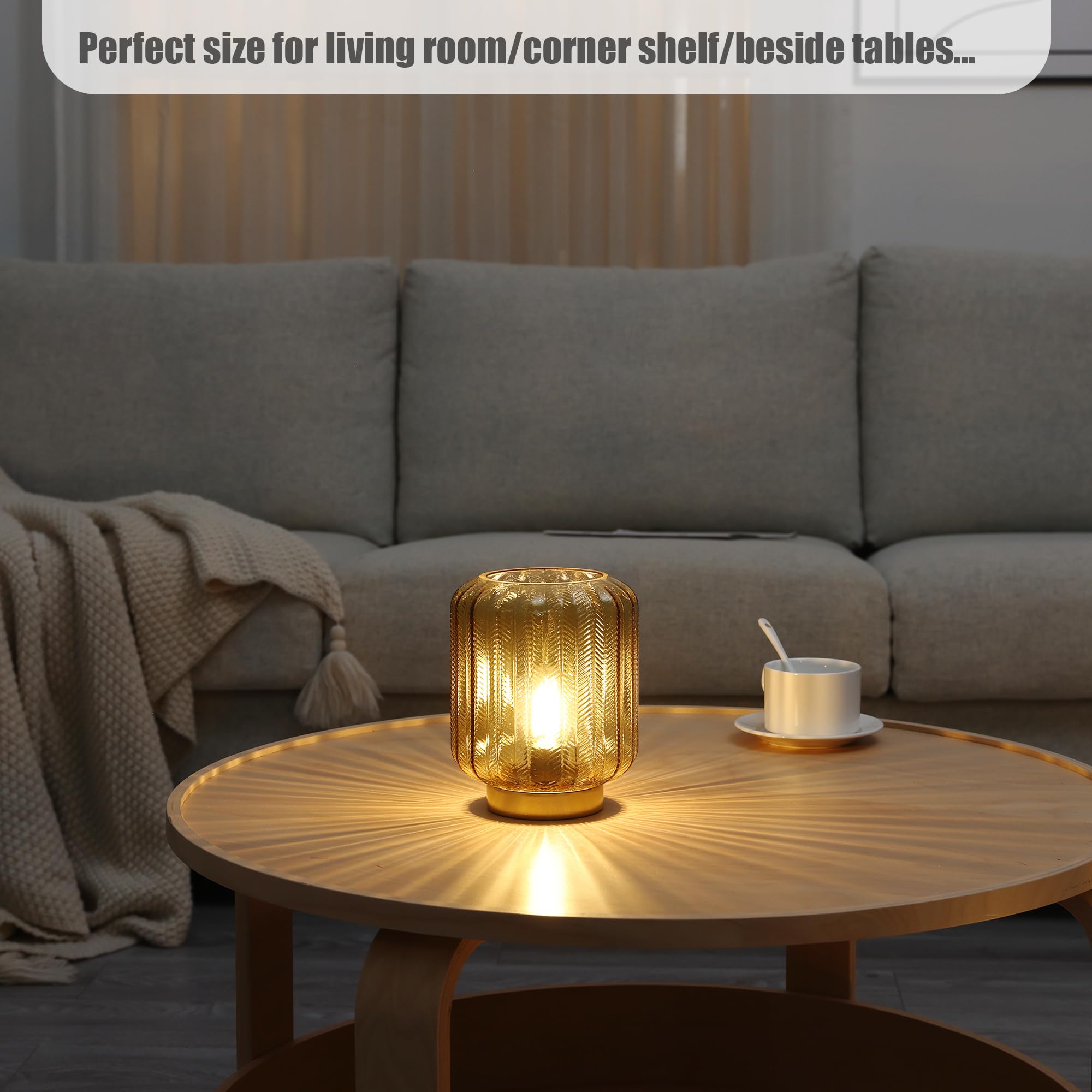 Modern Battery Operated Table Lamp - Gold Glass LED Decorative Lighting for Living Room, Bedroom, Office & Nightstand - Perfect for Reading, Relaxing & Home Decor