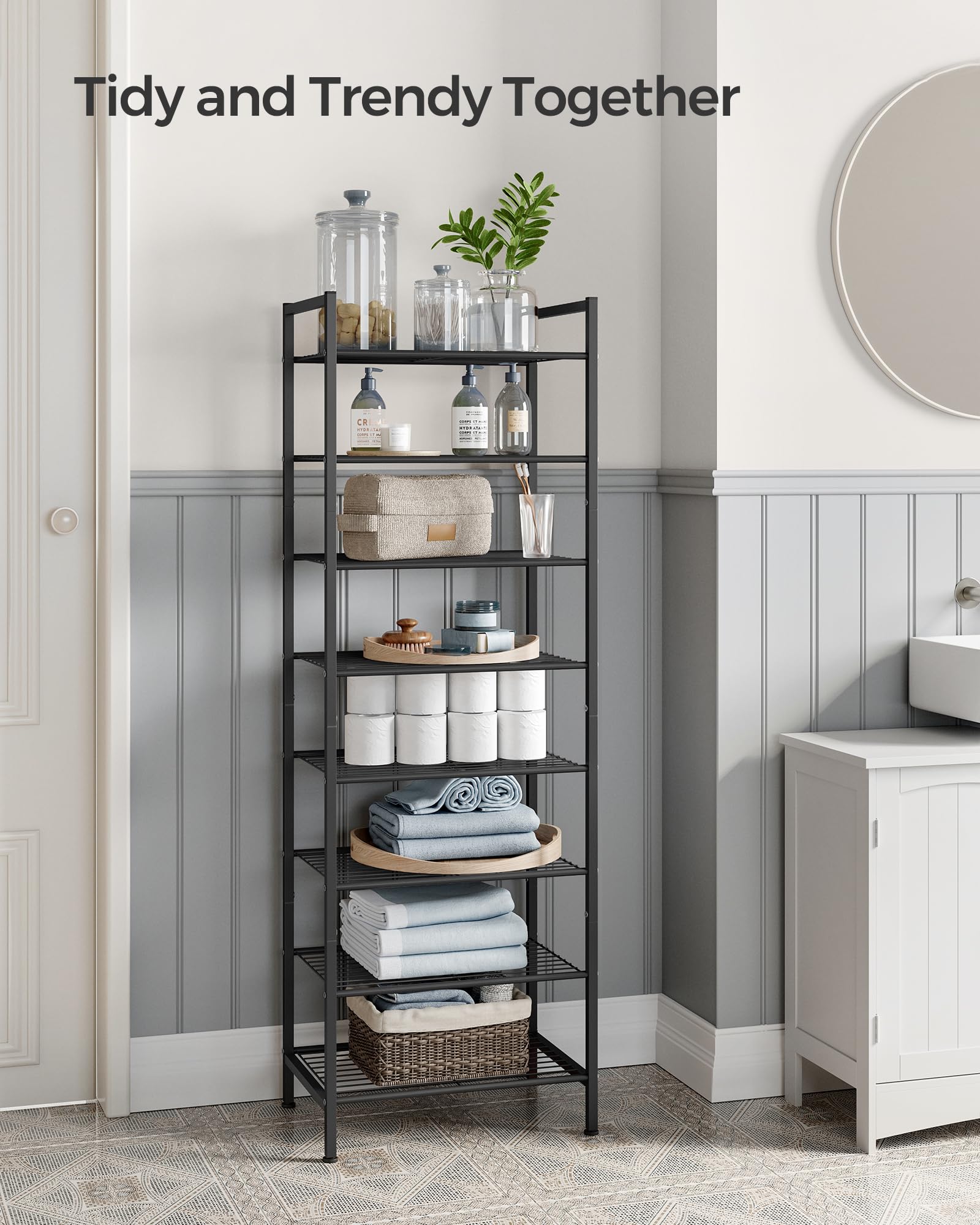 SONGMICS 8-Tier Narrow Shoe Rack - Slim Vertical Metal Shoe Storage Organizer for Small Spaces | Holds 18 Pairs of Shoes | Sturdy Shoe Shelf for Closet, Entryway & Bedroom | Easy Assembly, Black | Perfect for Apartments, Dorms & Tight Spaces