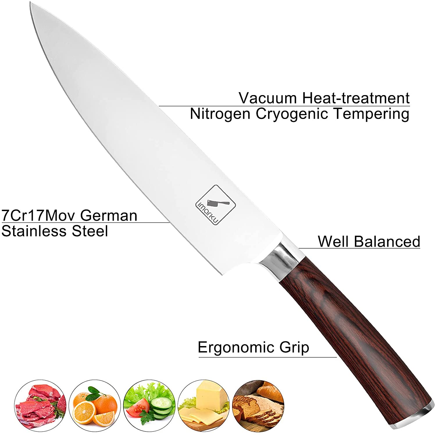 Premium 8-Inch Chef's Knife with Ergonomic Red Handle - Professional Kitchen Knife for Slicing, Dicing & Chopping - Perfect for Home Cooks & Professional Chefs