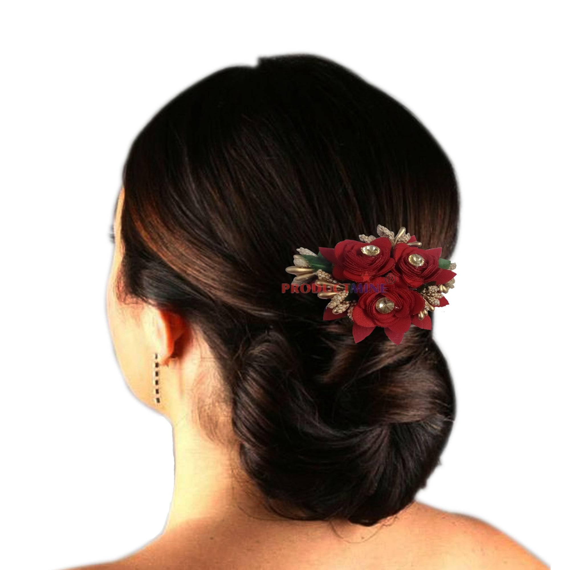 PRODUCTMINE® Floral Hair Comb - Elegant Flower Hair Accessory for Women & Girls - Wedding Bridal Hairpin - Maroon - 1 Piece | Perfect for Weddings, Prom, Parties & Special Occasions
