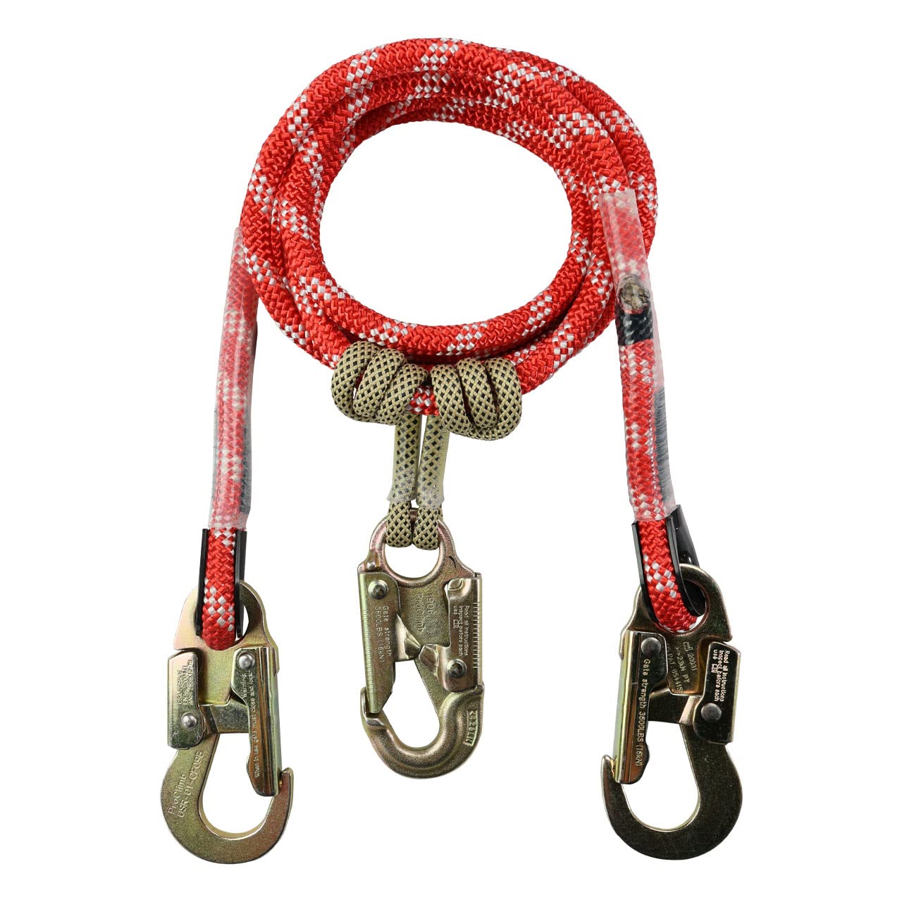 Red-3 2-in-1 Prusik Positioning Lanyard - 10FT Static Kernmantle Rope (1/2