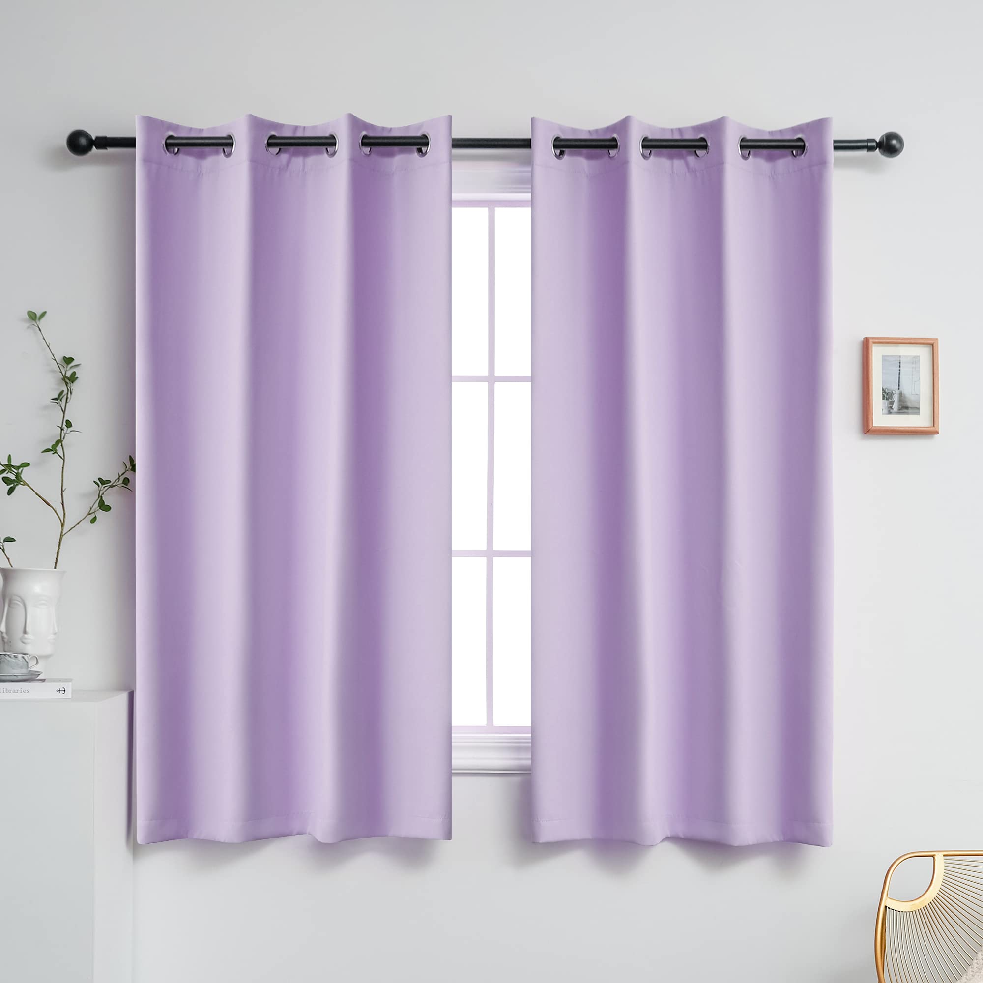 YGO Blackout Curtains 52x45 Inches - 2 Panels, Lilac Room Darkening Drapes with Ring Top for Kids Bedroom & Nursery | Light Blocking Window Treatment for Better Sleep & Home Decor