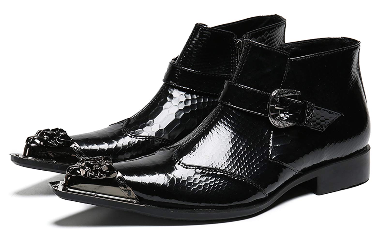 Men's Stylish Side Zipper Chelsea Boots - Patent Leather Dress Boots with Metal Toe Cap - Perfect for Western Wear, Office & Casual Outfits