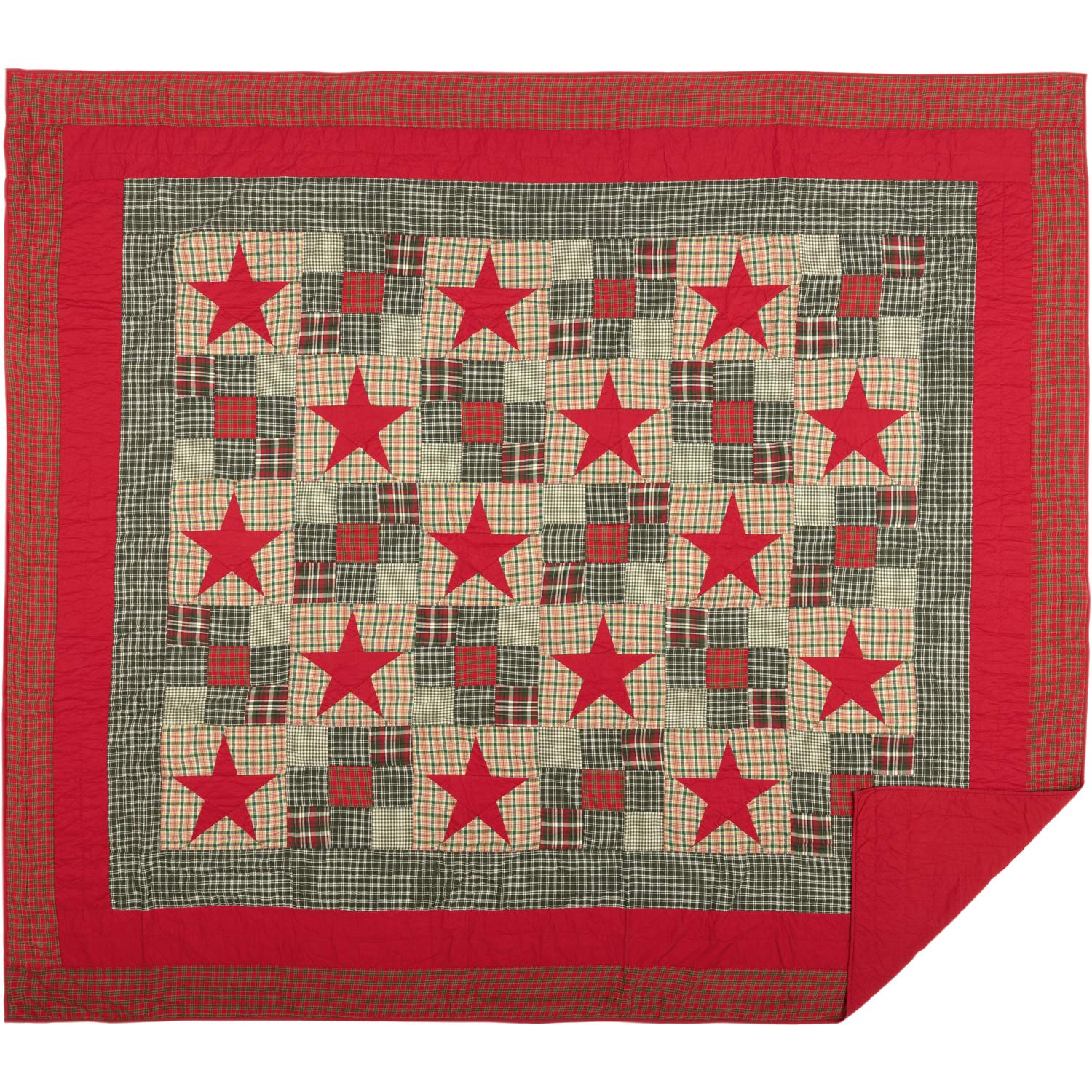 VHC Brands Forreston Ninepatch King Size 95x105 Inch Quilt - Red, Soft & Cozy Bedding for Winter Warmth, Perfect for Master Bedroom or Guest Room Decor