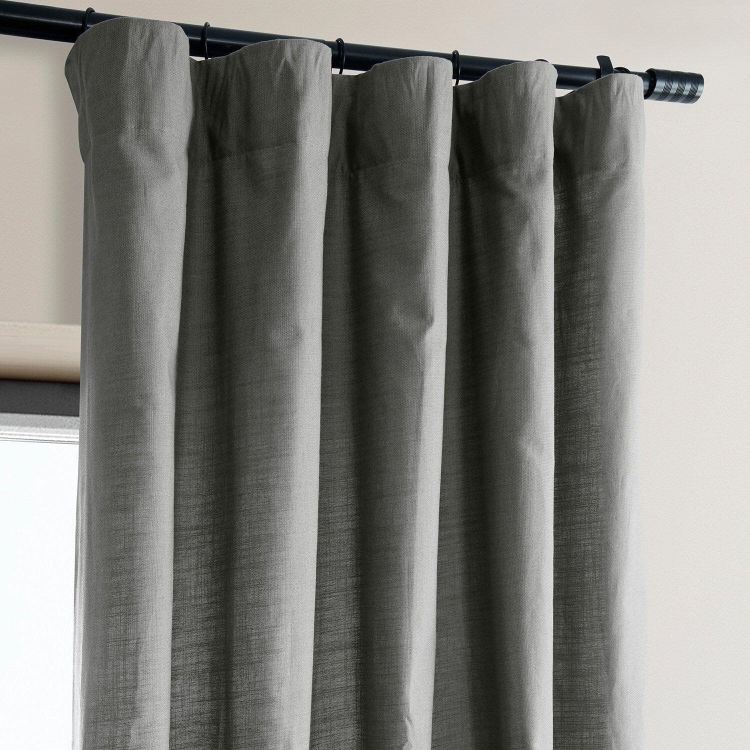 Dark Grey Dune Textured Cotton Curtains - Set of 2 Panels for Living Room, Bedroom & Home Decor | Blackout Window Treatments for Privacy & Light Control