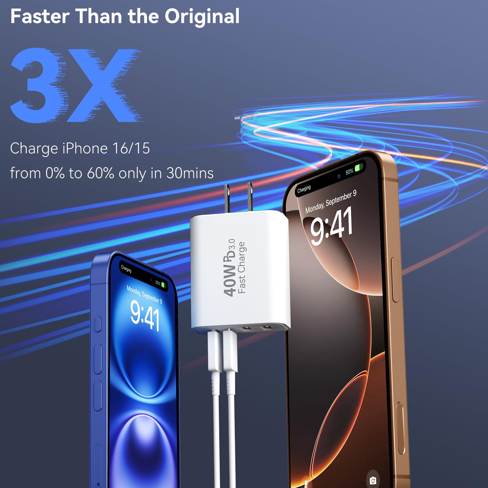 40W 4-Port USB C Wall Charger Fast Charging Block with PD & QC 3.0 - Dual Pack for iPhone 16/15/14/13/12 Pro Max, iPad, Galaxy S24/23 - Perfect for Home, Office & Travel Fast Charging Needs